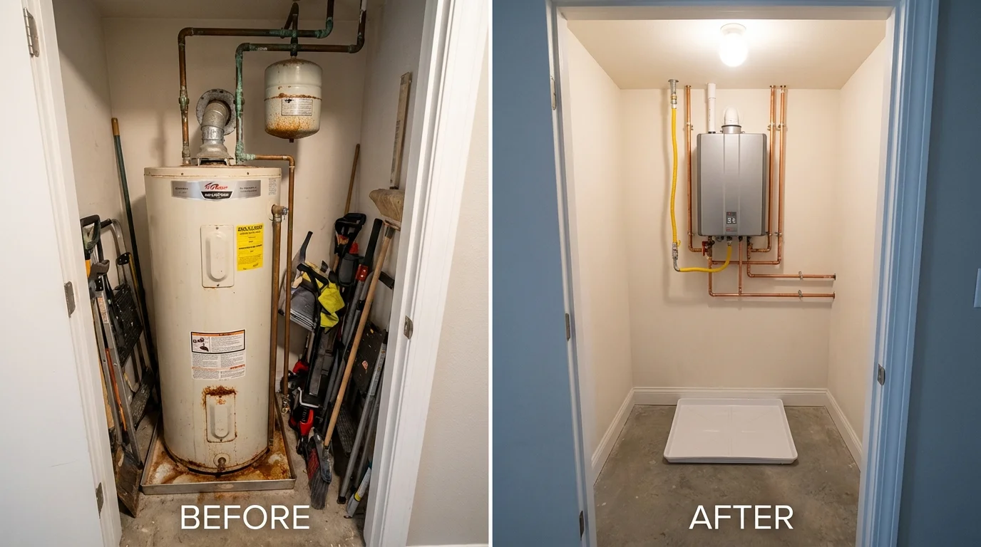 Tank water heater versus wall-mounted tankless unit comparison for Houston, MO homeowners